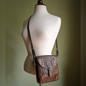 Vintage Brahmin Shoulderbag, Tan Crocodile Leather, Small Crossbody Purse